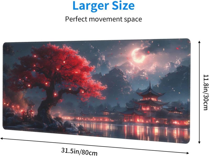 Brecoy Gaming Mouse Pad Desk Pad,Extended Big Mouse Pad,31.5x11.8 Inch Long Computer Keyboard Mouse Mat Mousepad with 3mm Non-Slip Base and Stitched Edge for Gaming and Office… (Night Lake) - Image 3